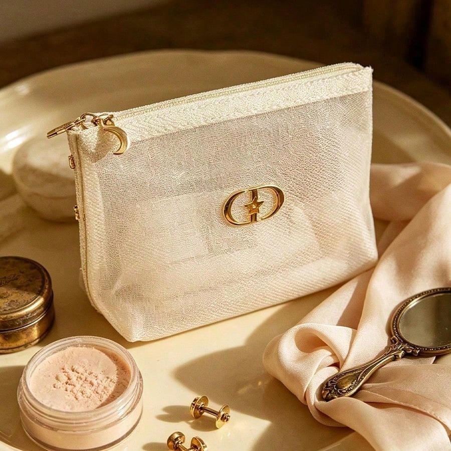 Beauty Makeup Dior - Косметичка DIOR из белой прозрачной сетки,